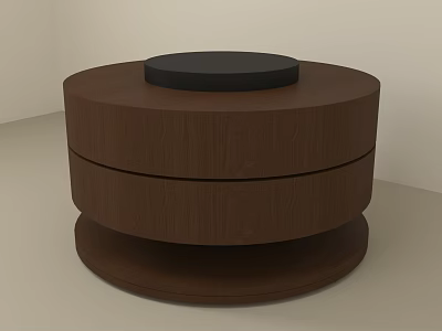 Modern Round Wooden Island Design With Black Countertop And Storage Layers 3d model