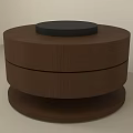 Modern Round Wooden Island Design With Black Countertop And Storage Layers