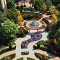 Detached Villa Garden Featuring Central Fountain Various Trees And Stone Pathways 3d model