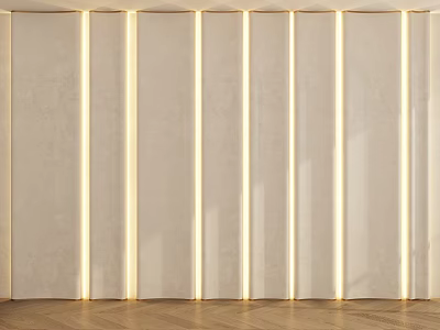 Beige vertical striped wall with LED light strips and wooden floor 3d model