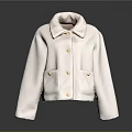 Pink Fuzzy Jacket With Turn Down Collar Gold Buttons And Front Pockets