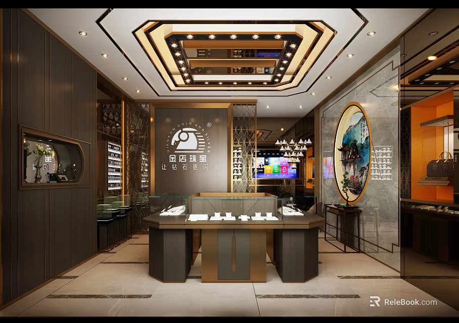 Luxury Jewelry Store Interior With Display Counters And Elegant Lighting Fixtures 3d model 