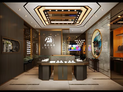 Luxury Jewelry Store Interior With Display Counters And Elegant Lighting Fixtures 3d model