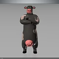 Cartoon Cow 3D Character With Crossed Arms Standing Pose Black And Pink Body Anthropomorphic Design