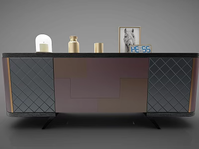 Elegant Modern Decorative Cabinet Featuring Diamond Quilted Panels And Top Decor Items 3d model