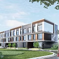 Modern Townhouse Exterior Design With Multiple Units Glass Windows And Greenery Lawn