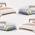 Modern Double Bed Designs With Upholstered Headboard And Colorful Soft Bedding 3d model