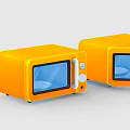 Two Compact Yellow Microwave Ovens With Open And Closed Door Design