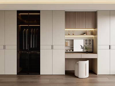 Modern Built In Wardrobe With Integrated Dressing Table And Warm LED Lighting For Bedroom 3d model
