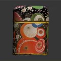 Colorful Patterned Cylindrical Storage Box With Traditional Floral Motifs And Decorative Bands
