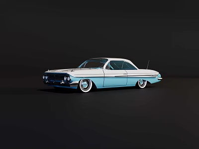 Classic Vintage Blue And White Car With Streamlined Body Chrome Accents And Wheels 3d model
