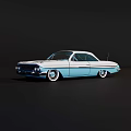 Classic Vintage Blue And White Car With Streamlined Body Chrome Accents And Wheels