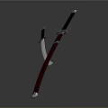 Traditional Japanese Katana Weapon With Red Scabbard And Silver Accents On Gray Background