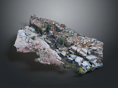 Natural Wood and Stone Landscape with Rock Formation and Timber Pieces 3d model