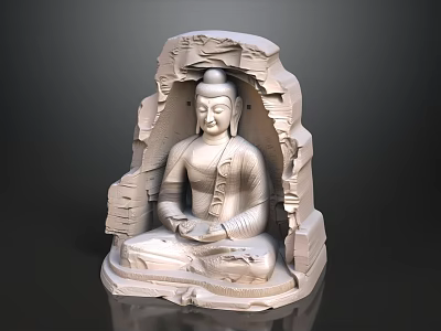 Detailed Serene Buddha Landscape Sculpture In Stone Cave Like Structure Design 3d model