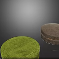 Round Green and Gray Velvet Ottoman with Gold Trim for Modern Living Room