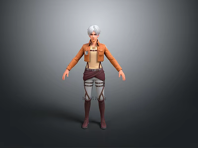 Game and Movie Character With White Hair Orange Jacket Brown Pants Strapped Design And Boots 3d model