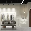 Clothing Store Modern Interior With Clothing Racks Apparel Display And Bench Seating