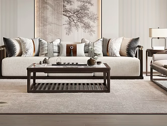 New Chinese-style Sofa Coffee Table Combination Living Room Sofa Three-person Sofa Single Sofa Two-person Sofa Coffee Table 3d model