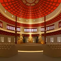 Red Pagoda With Golden Top And Multi Tiered Structure In Mountainous Landscape