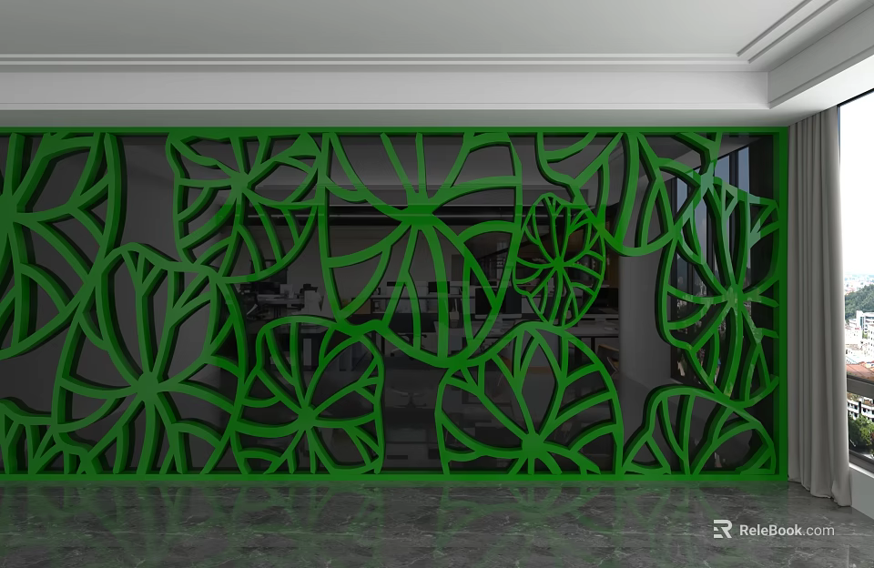 Modern Green Decorative Wall With Laser Cut Leaves And Flowers Design 3d model 