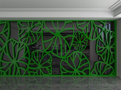 Modern Green Decorative Wall With Laser Cut Leaves And Flowers Design 3d model