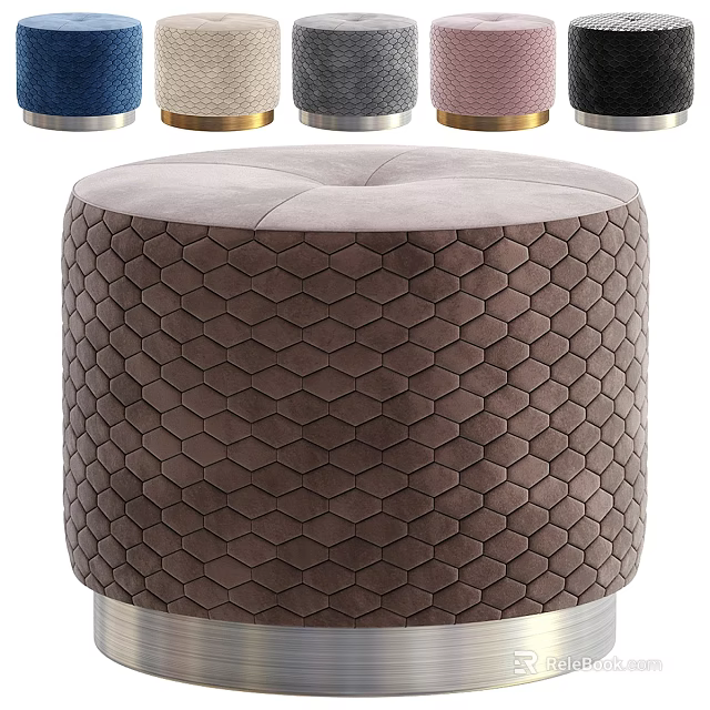 Velvet Ottoman With Hexagonal Textured Surface And Multiple Color Options For Modern Living Room 3d model 