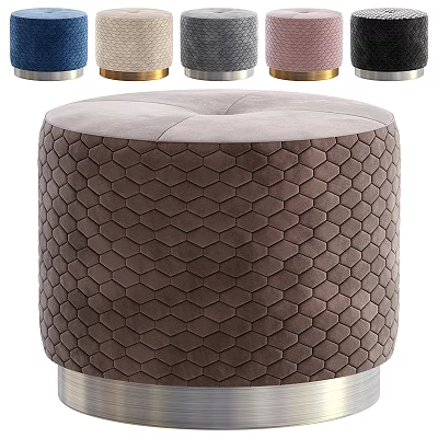 Velvet Ottoman With Hexagonal Textured Surface And Multiple Color Options For Modern Living Room 3d model