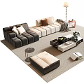 Modern Sectional Sofa and Coffee Table Set Design With Ottoman Rug Pillows and Floor Lamp