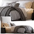Modern Double Bed With Gray Comforter White Pillows And Soft Upholstered Headboard Design 3d model