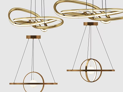 Modern Geometric Chandeliers With Metal Frames And Circular Ring Designs 3d model