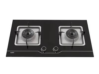 Double Burner Gas Stove with Black Glass Panel and Knob Controls as Modern Kitchen Appliance 3d model