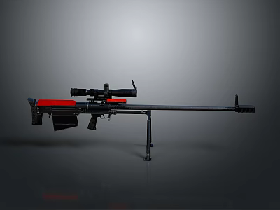 Tactical Sniper Rifle With Black Body Scope Bipod Red Part And Long Barrel 3d model
