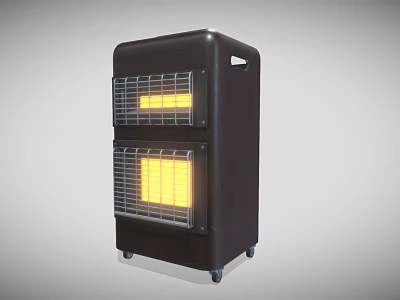 Portable Black Electric Radiator With Wheels And Handle Two Layer Heating Grid For Home Use 3d model