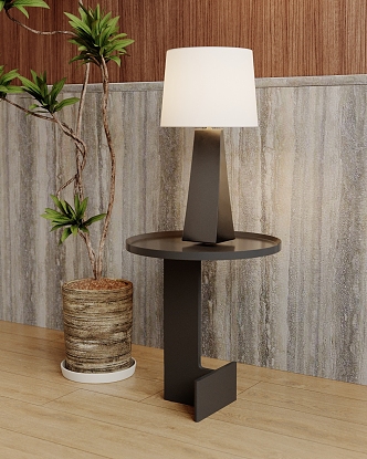 Table lamp table lamp side a few green plants 3d model