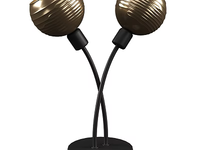 Two Golden Spherical Table Lamps With Crossed Black Poles And Black Base 3d model