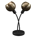 Two Golden Spherical Table Lamps With Crossed Black Poles And Black Base