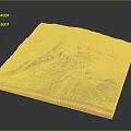 Scenic Green Mountain Landscape With Snowy Peak And Square Topographic Model