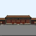 Ancient Chinese Architecture Classic Yellow Glazed Roof Red Wooden Doors and Symmetrical Overhanging Eaves View