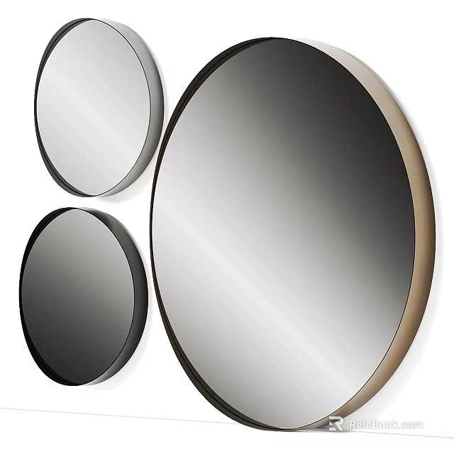 Modern Three Round Mirrors With Black Silver Frames For Home Decor 3d model 