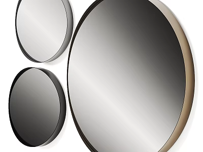 Modern Three Round Mirrors With Black Silver Frames For Home Decor 3d model
