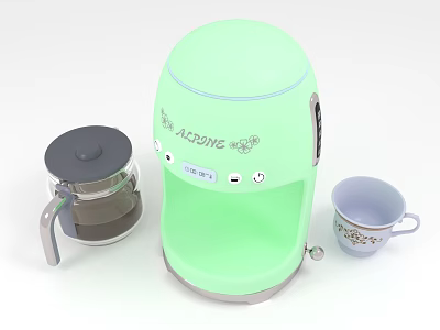 Light Green Coffee Maker Modern Kitchen Appliance with Glass Pot and Decorative Cup 3d model