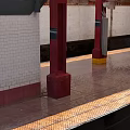 Subway Platform With White Brick Walls Red Pillars And Wet Yellow Edge Floor