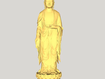 Golden Buddha Sculpture Carved Standing Figure With Detailed Robe And Base 3d model