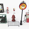 Scene Building Components With Toy Vending Machine Red Gas Pump Fire Hydrant And Street Sign