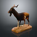 Detailed Life Sized Brown Horned Goat Taxidermy Standing on Stone Base