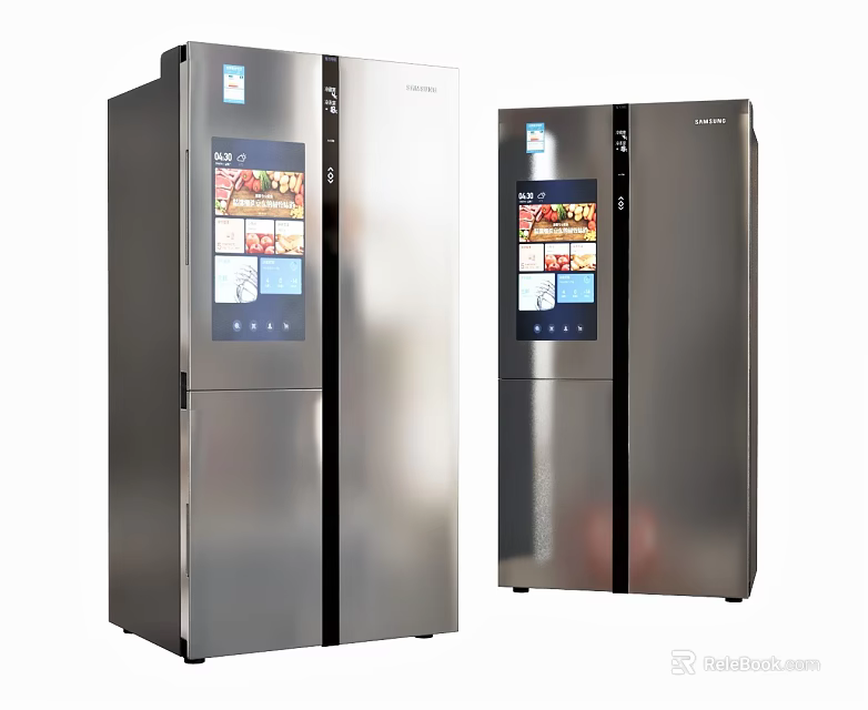 Modern Stainless Steel Double Door Refrigerators with Smart Touch Screen 3d model
