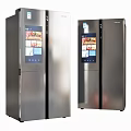 Modern Stainless Steel Double Door Refrigerators with Smart Touch Screen 3d model