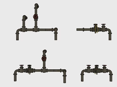 Industrial Piping System With Valves Branch Connections And Structural Components Design 3d model
