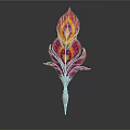 Vibrant Red Yellow Orange Feather Decorative Accessory With Metallic Base And Intricate Design